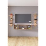 120 cm Ayaksız Duvara Monteli Tv Ünitesi ve 2 Adet 90 cm Uzunluk Duvar Rafı - Atlantik Çam - TV ÜNİTE 2 ADET RAF