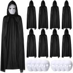 120 Cm Siyah Kapüşonlu Pelerin Ve Boyanabilir Karton Maske 8’Li Set