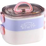 1200 Ml İki Kat Üç Bölme Paslanmaz Çelik Bento Lunch Box Yeni Nesil Sefer Tası-Çatallıkaşı