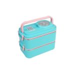 1200ML Lunchbox 2 Katlı 4 Bölmeli Mini Kaseli Çelik Sefer Tası Yemek Kutusu (Turkuaz-Pembe) - Kestane Akaju - Option-1