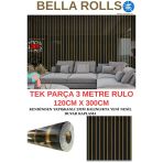 120Cmx300cm Tek Parça Yapışkanlı Rulo Gold Çizgili Düz Parlak Siyah Duvar Paneli Kağıdı Şile Qm0132