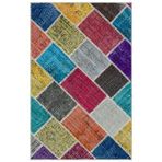120x186 cm Iskece Bej Patchwork Yün El Dokuma Modern Geometrik Etnik Eskitme Desenli Boho Oturma Odası Salon Yolluk Koridor Mutfak Halısı