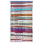 121x226 cm Girit Bej Çizgili Yün El Dokuma Modern Geometrik Etnik Eskitme Desenli Boho Oturma Odası Salon Yolluk Koridor Mutfak Halısı