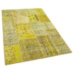 123x176 cm Kırk Yama Sarı Yama Pamuklu Yün El Dokuma Modern Geometrik Etnik Eskitme Desenli Boho Oturma Odası Salon Yolluk Koridor Mutfak Halısı