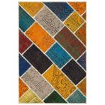 123x184 cm Iskece Bej Patchwork Yün El Dokuma Modern Geometrik Etnik Eskitme Desenli Boho Oturma Odası Salon Yolluk Koridor Mutfak Halısı