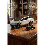 1:24 Cybertruck Metal Diecast Model Araba - Atv Motorlu, Kapıları Açılan Oyuncak Araba Gri
