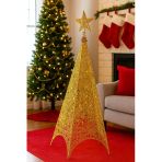 125 Cm Yılbaşı Tel Kule - 3 Boyutlu Altın (Gold) Renkli Lüks Dekoratif Kule Işıklı Çam Ağacı Alternatifi Vitrin