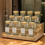 12’li Bambu Kapaklı Kare Formlu Cam Baharatlık Seti 120 ml / 16 Adet Etiket Hediye
