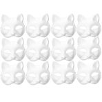 12’li Boyanabilir Kedi Maske Seti – 3D Baskı Beyaz Maske – DIY Boyama & Hobi Maskesi – Çocuk ve Yetişkin Uyumlu
