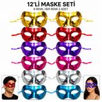 12'li Metalik Venedik Toptan Parti Maskesi Seti – 6 Renk Karışık (5047)