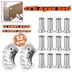 12'Li Set Metal Mobilya Kanepe Koltuk Baza Yatak Çekyat Yükseltme Ayağı Ayakları M8 Civata Krom 12 Cm