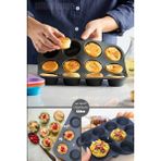 12'li Silikon Muffin Kalıbı Kurabiye Tatlı Kalıbı Yapışmaz Gıdaya Uygun Pişirme Cupcake Kek Kapsülü - Yanmaz Yapışmaz - Siyah