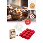 12'Li Silindir Muffin Kek Kalıbı Ve Pasta Süsleme Şablonu, Kahve, Tatlı Şekillendirici Süsleme Aparatı İkili Set