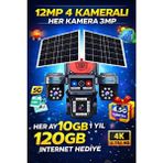 12MP 4 Kameralı Esım’li Solar Güvenlik Kamerası | 7/24 Kayıt | Türkcell Her Ay 10GB 1 Yıl Hediyeli - Siyah