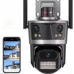 12MP Hd 3 Ekranlı Aı Akıllı Ptz Wifi Kamera Ev Uyarı Ile Açık Akıllı Insansı Algılama Izleme - Siyah
