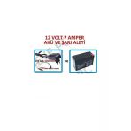 12V 7Ah Akü + Adaptör 12 Volt 7 Amper Akü + Akü Şarj Cihazı Adaptörü Şarj Aleti Cihazı