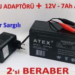 12v 7ah Kuru Tip Akü İle Bakır Sargılı Orjinal Şarj Adaptörü Seti Aydınlatma-Akülü Araba-Alarm Akü