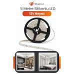 12V Dış Mekan M/60 2835 Beyaz Led Şerit – 5 Metre, Kesilebilir Ve Eklenebilir Vitrin