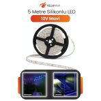 12V Dış Mekan M/60 2835 Mavi Led Şerit – 5 Metre, Kesilebilir Ve Eklenebilir Vitrin