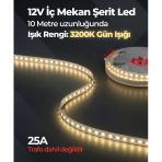 12V İç Mekan Şerit Led 10 Metre 3200K Gün Işığı Kesilebilir Led Şerit Trafo Hariç