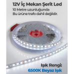 12V İç Mekan Şerit Led 10 Metre 6500K Beyaz Işık Kesilebilir Led Şerit Trafo Hariç