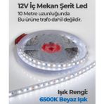 12V İç Mekan Şerit Led 10 Metre 6500K Beyaz Işık Kesilebilir Led Şerit Trafo Hariç