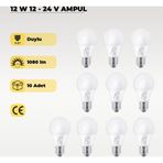 12W 12-24V Ampul 6500K - Beyaz Işık - E-27 Duy - 10 Adet
