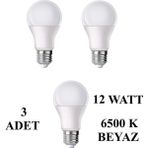 12W E27 LED Ampul 6500K Beyaz Işık (1080 Lümen) (3 Adet)