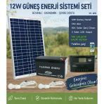 12W Hazır Solar Paketi Güneş Paneli Enerji Sistem 7Ah Akü + 10A Şarj Kontrol Cihazı + 2 Led Ampul | Taşınabilir Telefon Şarjlı Hazır Solar