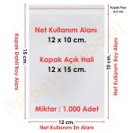 12X10+5 Cm. (12X15) 1.000 Adet - Şeffaf Bantlı Yapışkanlı Opp Jelatin Poşet