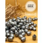 12X14 mm Oval Ahşap Boncuk (50 Gram 62 Adet) Makrome Çanta Tasarım Tahta Delik Çapı 5 mm - Gümüş Gri