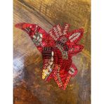 12X15 cm Dantel Güpüt Taş Boncuk Işleme Aplike Omuz Apolet Giyim Aksesuarı - Kırmızı