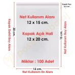 12X15+5 Cm. (12X20) 100 Adet - Şeffaf Bantlı Yapışkanlı Opp Jelatin Poşet