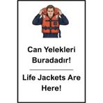 12x18 Cm Can Yelekleri Buradadır Life Jacket Is Here Tekne Marin Uyarı Sticker Çok Renkli