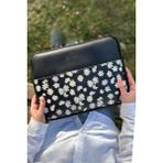 13 - 14 Inç Fermuar Cepli Ipad Tablet Kılıfı, Macbook Air-Pro, Galaxy, Lenovo Papatya Desenli Siyah