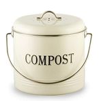 1,3 Gal Kompost Kutusu, Mutfak Tezgahı için 7 BONUS Kömür Filtreli - Vintage İç Mekan Scraps Kompost Kovası Kapak-Flies/Kokuya Dayanıklı Kompost Konteyner Mutfak Kovası, Geri Dönüşüm Kutusu, Krem