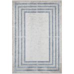 130x190 cm Raipur Mavi Çerçeveli Yün El Dokuma Modern Geometrik Etnik Eskitme Desenli Boho Oturma Odası Salon Yolluk Koridor Mutfak Halısı