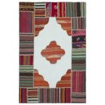 130x196 cm Teselya Bej Vintage Yün El Dokuma Modern Geometrik Etnik Eskitme Desenli Boho Oturma Odası Salon Yolluk Koridor Mutfak Halısı