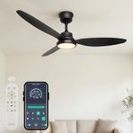 132cm Modern Goes Uzaktan Kumandalı 3 Kanatlı Uygulamalı Tavan Vantilatörü Ve Led Lamba Işık 64W Siyah-Siyah