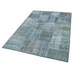 134x205 cm Kırk Yama Mavi Yama Pamuklu Yün El Dokuma Modern Geometrik Etnik Eskitme Desenli Boho Oturma Odası Salon Yolluk Koridor Mutfak Halısı