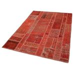 135x190 cm Kırk Yama Kırmızı Yama Pamuklu Yün El Dokuma Modern Geometrik Etnik Eskitme Desenli Boho Oturma Odası Salon Yolluk Koridor Mutfak Halısı