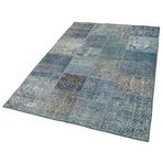 135x200 cm Kırk Yama Mavi Yama Pamuklu Yün El Dokuma Modern Geometrik Etnik Eskitme Desenli Boho Oturma Odası Salon Yolluk Koridor Mutfak Halısı