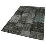 135x206 cm Kırk Yama Siyah Yama Pamuklu Yün El Dokuma Modern Geometrik Etnik Eskitme Desenli Boho Oturma Odası Salon Yolluk Koridor Mutfak Halısı