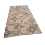 135x272 cm Kareli Kilim Kırmızı Kareli Yün El Dokuma Modern Geometrik Etnik Eskitme Desenli Boho Oturma Odası Salon Yolluk Koridor Mutfak Halısı