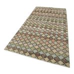 135x280 cm Kareli Kilim Bej Kareli Yün El Dokuma Modern Geometrik Etnik Eskitme Desenli Boho Oturma Odası Salon Yolluk Koridor Mutfak Halısı