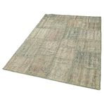 139x205 cm Kırk Yama Yeşil Yama Pamuklu Yün El Dokuma Modern Geometrik Etnik Eskitme Desenli Boho Oturma Odası Salon Yolluk Koridor Mutfak Halısı