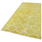 139x307 cm Geometrik Halı Sarı Geometrik Yün El Dokuma Modern Geometrik Etnik Eskitme Desenli Boho Oturma Odası Salon Yolluk Koridor Mutfak Halısı