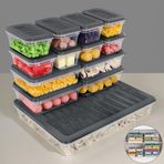 13'lü Buzdolabı Düzenleyici Organizer Set Mikrodalga Difriz Kabı - 1X2400ML 4X600ML 8X240ML Antrasit