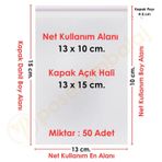 13x10+5 cm.(13x15) 50 Adet Şeffaf Bantlı Yapışkanlı OPP Poşet