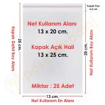 13X20+5 Cm. (13X25) 25 Adet Şeffaf Bantlı Yapışkanlı Jelatin Poşet